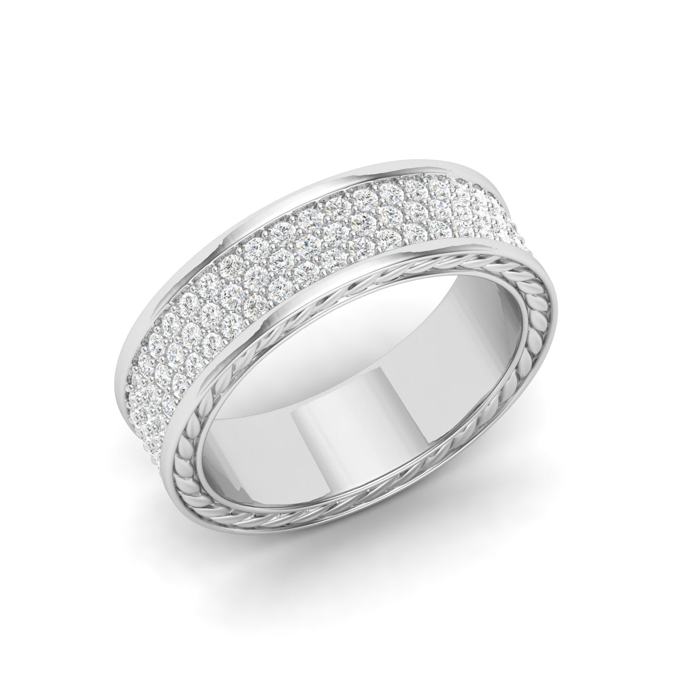 3 Row Pavé Moissanite Wedding Band White Gold